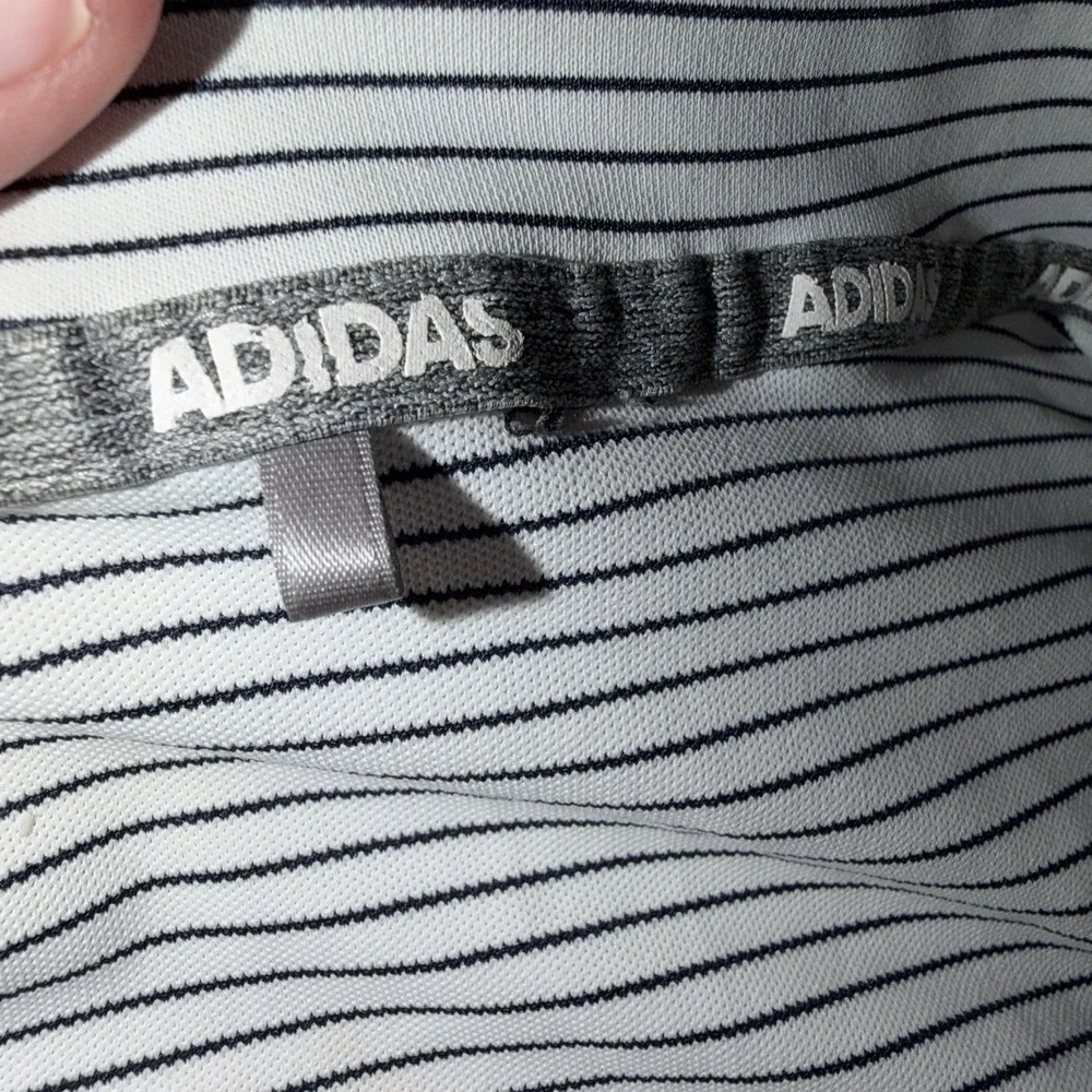 Adidas Golf Polo Shirt Mens XL White Blue Striped Short Sleeve Performance